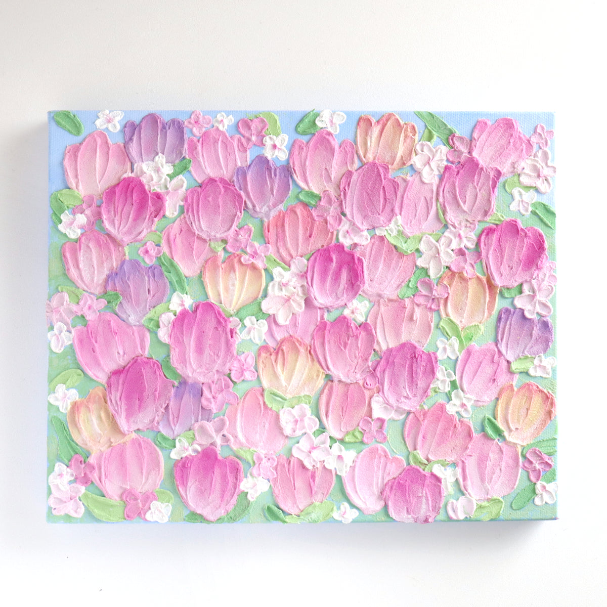 油絵 絵画 【flower park】 原画】油絵「colorful flower garden」色紙/ 鮮やかな花畑の風景画